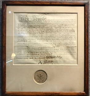 1791 deed with George Clinton(NYS Gov)signature: Framed NY document with seal, circa 1791.Numerous signatures including the 18th century governor of New York, George Clinton.23.5" x 21.5".