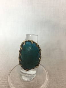 14k and turquoise ring, c. 1965, 11.9 dwts: 14k and turquoise ring, c. 1965, 11.9 dwts.Length: 1.25", width: 1".