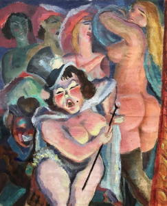 Oil on paper of strippers by Maurice Brevannes, c.1930