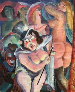 Oil on paper of strippers by Maurice Brevannes, c.1930: Oil on paper of burlesque strippers by Maurice Brevannes, c.1930.20" x 14.5".