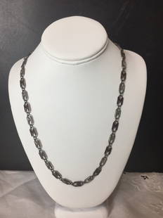 Gucci sterling silver chain, with enamel "M"s, 1.6 t.: Gucci sterling silver chain, with reddish brown enamel "M"s and "W"'s, 1.6 t. oz.The chain has 25 enamel "M"s that reverse to "W"'s and back to "M"'s.Marked:"Gucci" and "925" and "ITaly"and Italian