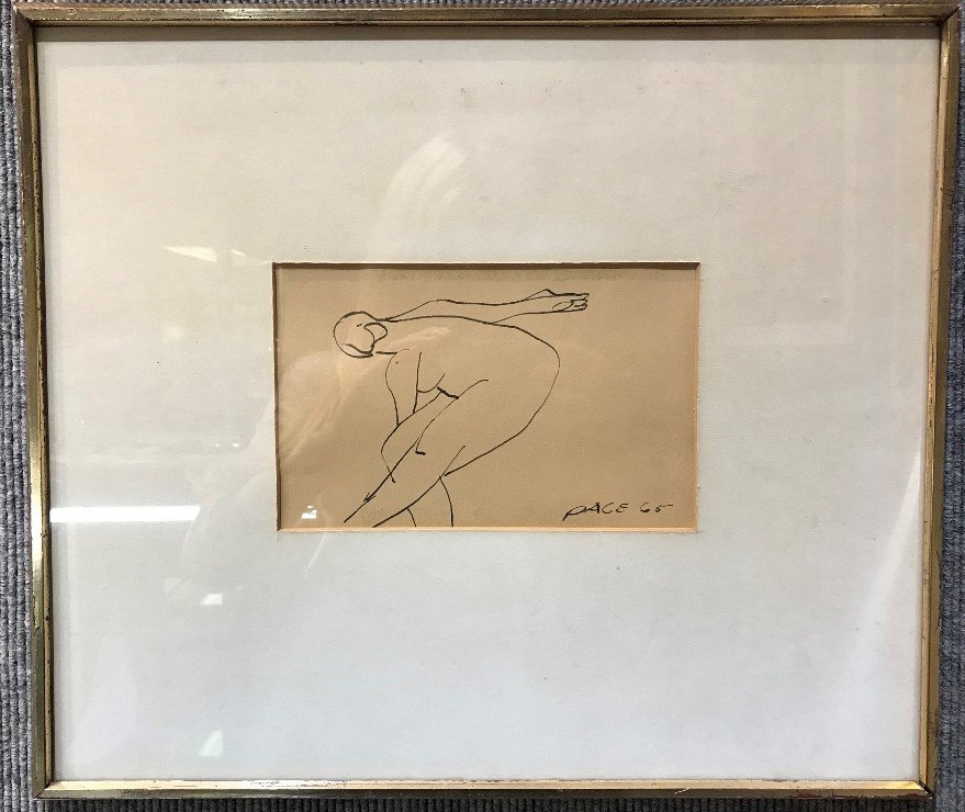 Ink drawing of figure by Stephen Pace, 1965 (1 of 3)