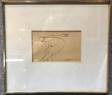 Ink drawing of figure by Stephen Pace, 1965: Ink drawing of figure by Stephen Pace, 1965.16.5" x 14.25"(with the frame), 7.5" x 4.75"(without the frame).