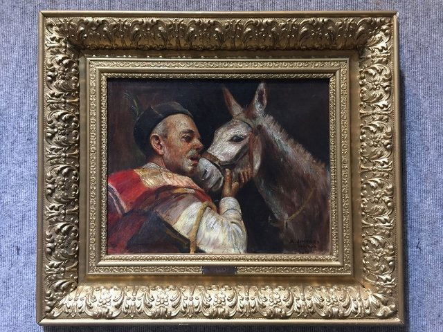 Painting of mule and Spaniard by "A.Jimenez" c.1900 (1 of 5)