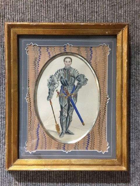 Pair of knight prints, French mats, c.1880-1920. (1 of 5)