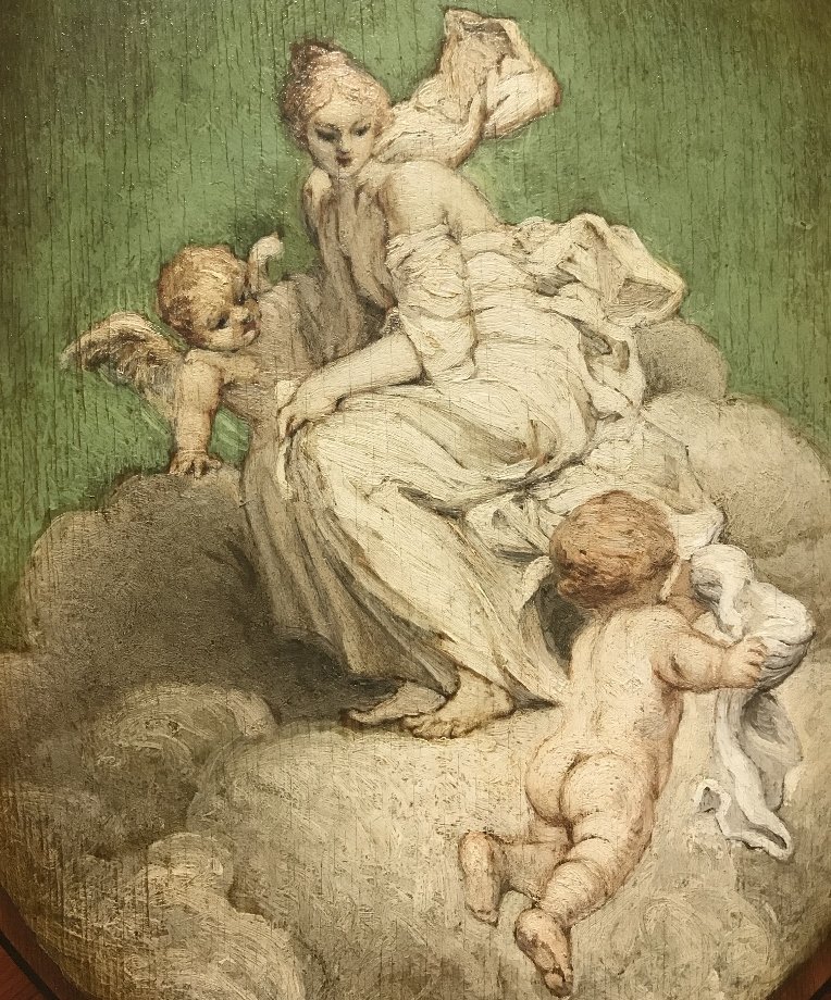 Two painted wood angel panels, c.1900. (1 of 6)