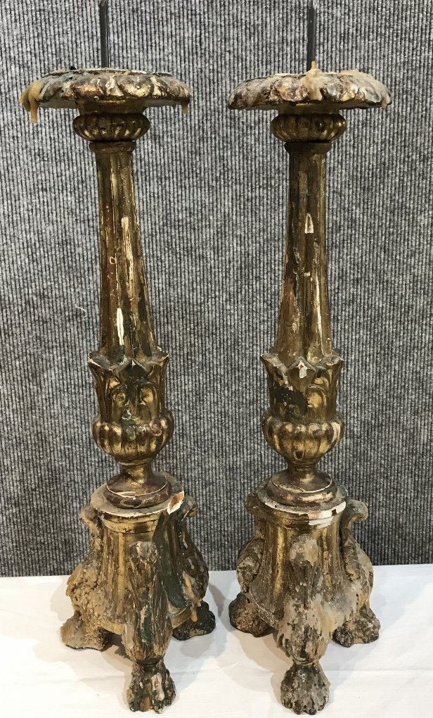 17th/18th gilt wood candlesticks(small) (1 of 7)