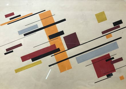 Suprematist gouache by Nikolay Suetin: Suprematist gouache by Nikolay Suetin. W 15 1/4" H 10 1/4" / frame 18" x 13".Estate of Giovanni and Dagmar Migliuolo, NYC.Giovanni Migliuolo is the former Italian Ambassador to the United Nations, USS