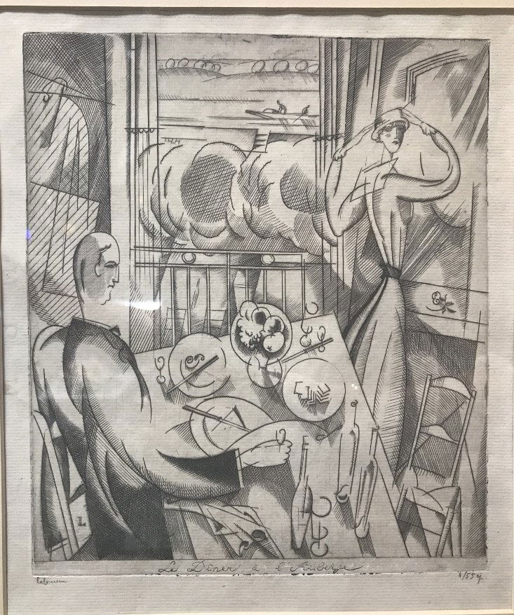 "Le Diner"engrav by Jean-Emile Laboureur, c.1920: "Le Diner"engraving by Jean-Emile Laboureur, c.1920. H 16.8" x W 14.2". Without frame - H 8.8" x W 7.5".