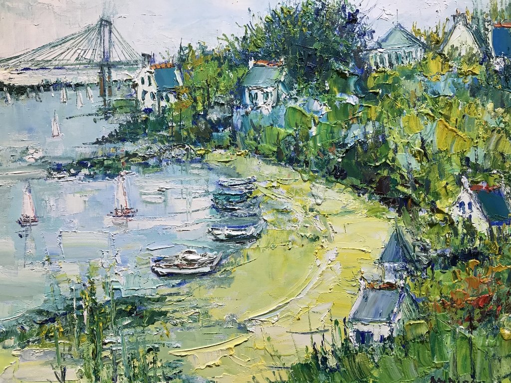 Painting of boats by Yolande Ardissone, Wally Findlay: Painting of boats by Yolande Ardissone, Wally Findlay label on the back. H 29" x W 33". Without frame - H 20.5" x W 25".Estate of Pearl Maxim, NYC.Yolande Ardissone is an internationally known French 