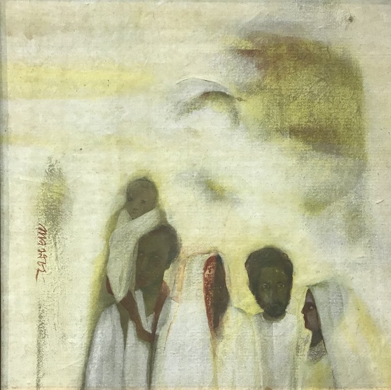 Painting of North Africans,reverse:"Theodoros Stamos": Painting of North Africans,on reverse is written:"Theodoros Stamos". H 16.5" x W 16.5". Without frame - H 11.9" x W 11.9".