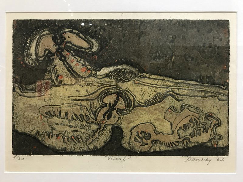 Etching and color aquatint by Juan Downey: Etching and color aquatint by Juan Downey.Estate of Arthur Hans Otto Liebmann, and by descent Laura Stewart, Hannacroix, NY. H 19" x W 23.5". Without frame- H 11.5" x W 16.5".