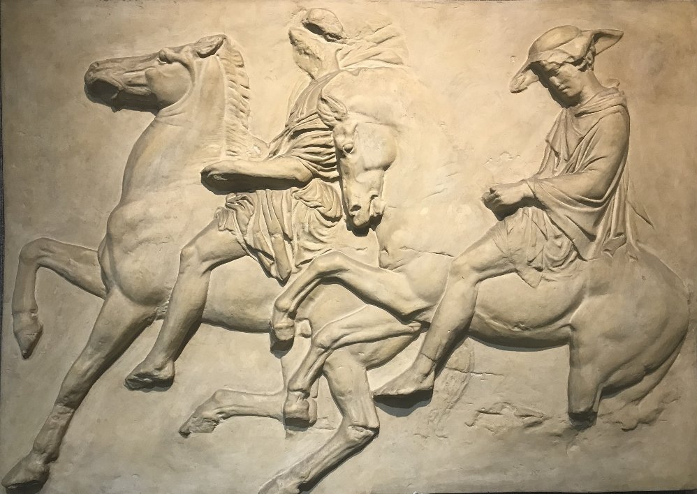Plaster cast of the Panathenaic Procession, Louvre: Large plaster cast of the Panathenaic Procession from the Parthenon, taken from the Acropolis, c.1950.At one time these panels were at the Louvre Museum and replicas in plaster were made, then the ori