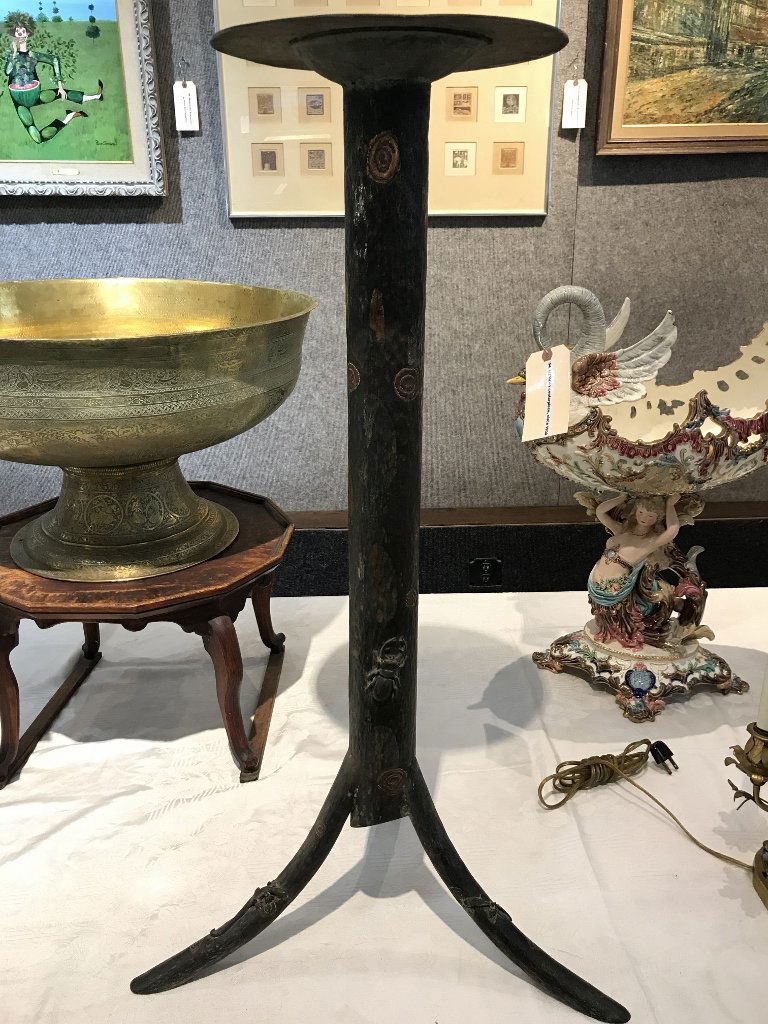 Bronze tree trunk table base with insects. (1 of 7)