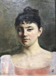 Painting of a woman signed “AD”.Circa 1910.: Oil on canvas painting of a woman signed “AD”.Circa 1910.From the Estate of Leo and Anita Jaffe, NYC.Leo Jaffe was the head of Columbia Motion Picture Studios when he retired in 1981.14" x 18".