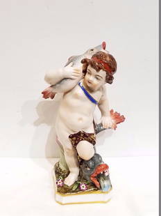 Capodimonte putti fig w/dragon fish, 19th century: Capodimonte putti fig w/dragon fish, 19th century. 4"x 7.5".