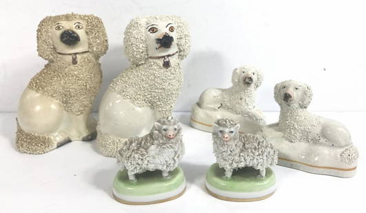 Three pairs of Staffordshire poodles: Three pairs of Staffordshire poodles.