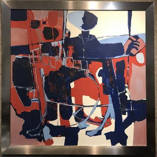 Large abstract painting by J.Durand: Large abstract painting by J.Durand. Painting: 45"x 45" in a frame 52"x 52".