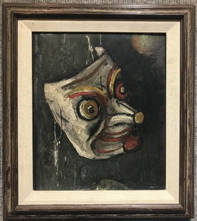 “The Mask” by Edward G Jacobsson(Amer 20th): “The Mask” by Edward G Jacobsson(Amer 20th). Painting: 11.5"x 13.5" in a frame 16.5"x 18.5".