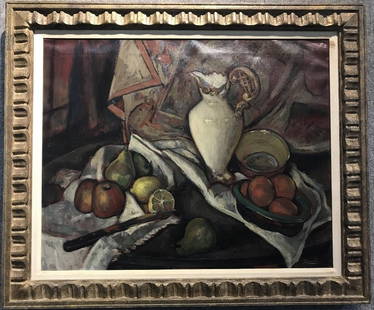 Painting by Leon W.Quanchi(American), circa 1945: Oil on canvas painting by Leon W.Quanchi(American), circa 1945.signed lower right. Painting: 29.5"x 23.5" in a frame 36"x 30".Estate of Leo and Anita Jaffe, NYC.Leo was head of Columbia Motion