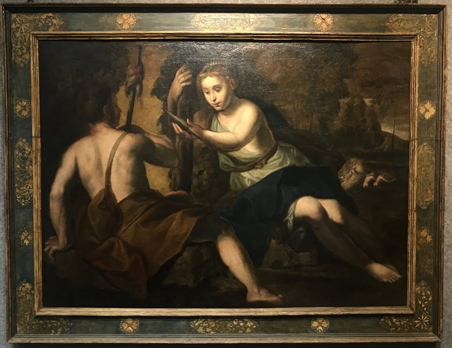 Large Old master, Adam and Eve, 18th/19th century: Large Old master, Adam and Eve, 18th/19th century. Painting: 55"x 39.5" in a frame 65"x 50".From the Estate of Rudolph Mickelson, 1215 Fifth Avenue, NYC.Painting shows Adam and Eve in the foreground, 