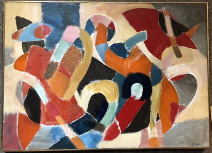 Abstract ptg by Jacob Semiatin(American,1915-2003): Abstract ptg by Jacob Semiatin(Irish/Jewish American, d.2003). Painting: 42"x 30" in a frame 42.5"x 30.5".(From the Lost Art Salon website):"Jacob Semiatin was born in Dublin, Ireland in 1915. In