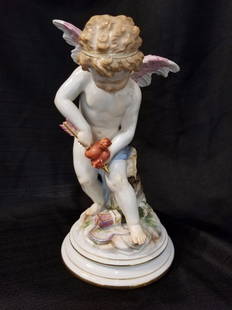 Large Meissen cupid figurine with hearts, c.1900: Large Meissen cupid figurine with hearts, c.1900. 5.5"x 11".From the Estate of Anita Jaffe, wife of Leo Jaffe who ran Columbia Pictures, the motion picture studio, in the 1960’s and 1970’s until h