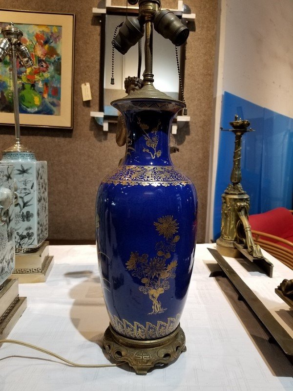 Blue and gold Chinese Kangxi style lamp (1 of 4)