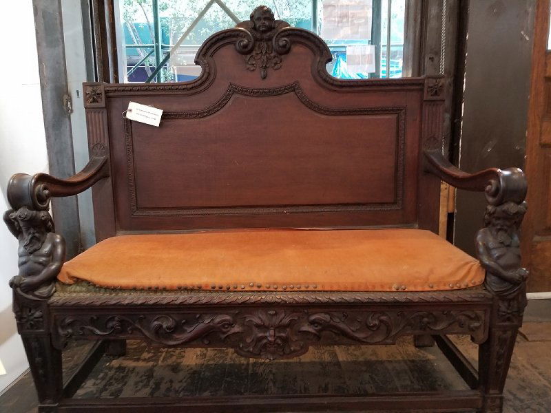 Renaissance revival bench, w/carved figures,c.1900 (1 of 3)