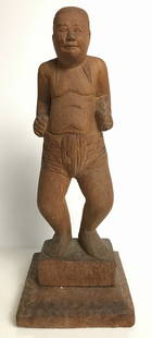 Carved Japanese wood sumo wrestler: Carved Japanese wood sumo wrestler. Height from base to top is 11", height of the sumo wrestler only is 9".