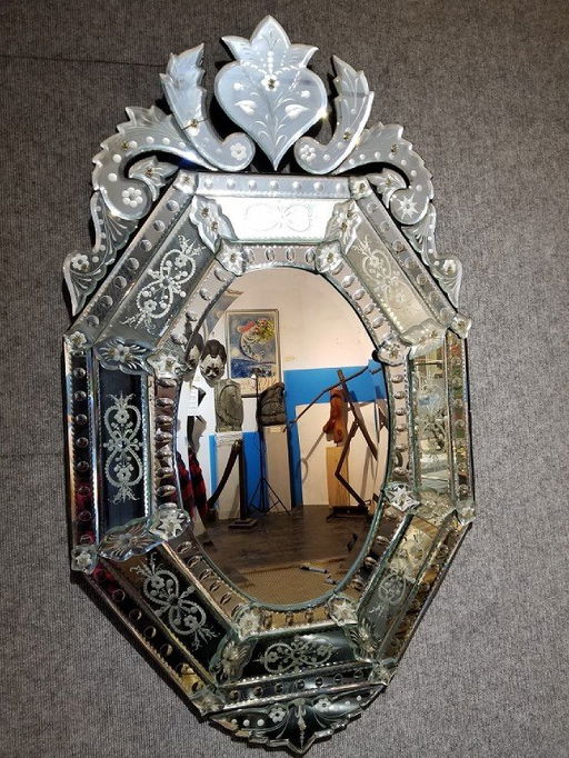 Eight Sided Venetian Mirror Etched Surface