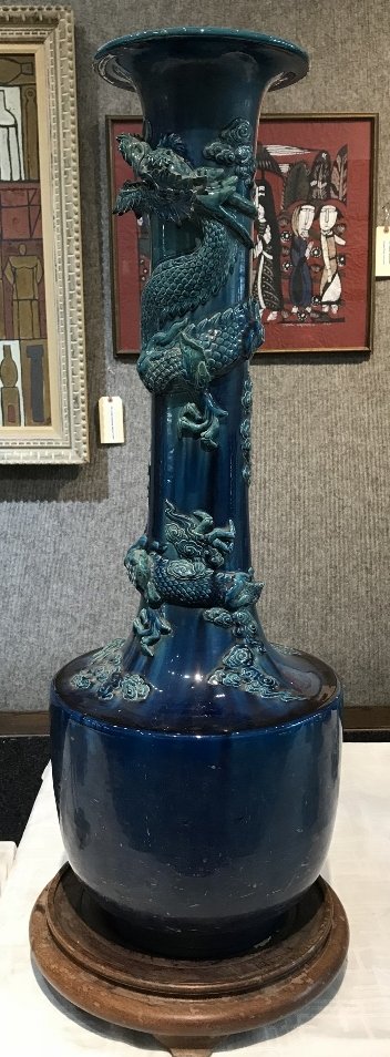 Large Asian dragon vase, blue glaze, c.1900 (1 of 10)