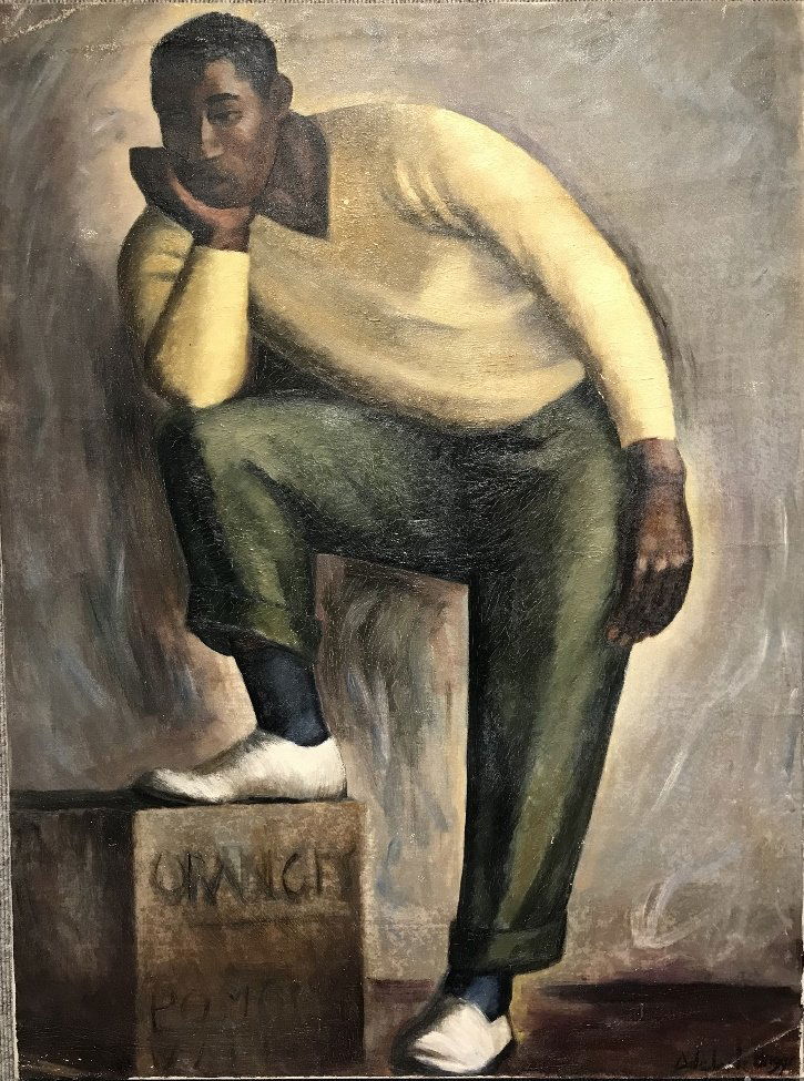 Painting of man with orange crate, Adelaide Briggs (1 of 4)