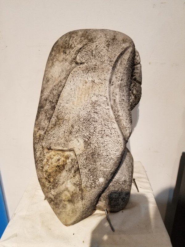 White stone sculpture by Ron Street, c.1975-cube: White stone sculpture by Ron Street, c.1975. David Killen Gallery is proud and excited to sell the unusual and one of a kind works of art from the sculpture garden of the Estate of Ron Street, ex-empl