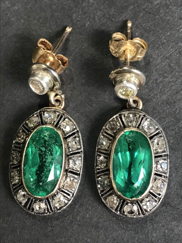14k gold, synthetic emerald diamond earrings (1 of 6)