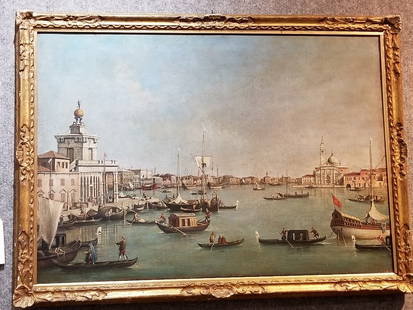 Large painting of the Grand Canal, 18th/19th c: Large painting of the Grand Canal, 18th/19th c. Paintng: 26.5"x 38." in a frame: 31" x 43".No visible damage, but scattered restoration assumed over 10% to 15% of the surface./////////////////////////