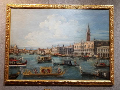 Painting of Doge's Palace, Venice, 18th/19th c: Painting of Doge's Palace, Venice, 18th/19th c. Painting: 54.75"x 39" in a frame: 60"x 44".No visible signs of restoration or damage but restoration assumed over 10% to 15% of the surface.