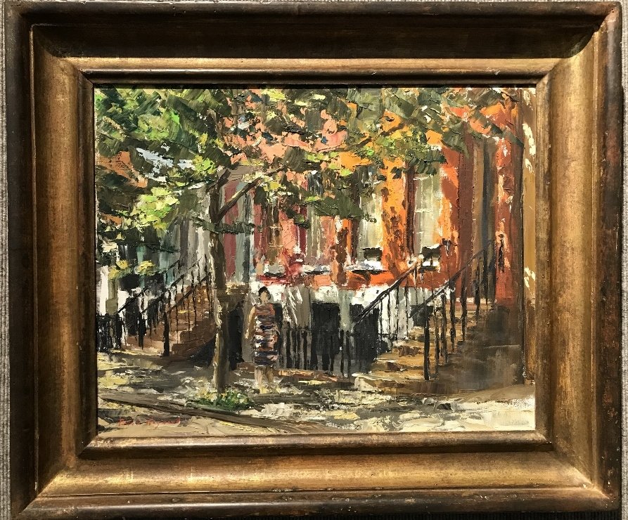 Painting of NYC (Westside) by Peter Hayward, c.1971: Painting of NYC (Westside) by Peter Hayward, circa 1971. 19 1/2" x 15 1/2", frame 26" x 22".