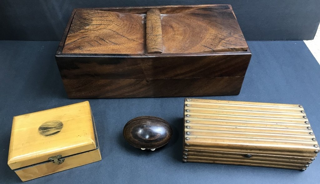 Miscellaneous decorative boxes: Miscellaneous decorative boxes. 12" long x 6" x 4". (largest piece).
