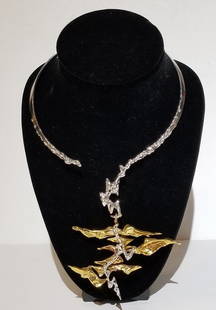 Rare 18k  gold modern necklace by Sterle, circa 1960: Rare 18k white and yellow gold modernist style necklace by Pierre Sterle, circa 1960. This French jeweler's creations almost never appear on the open market and his work is always first rate and sough