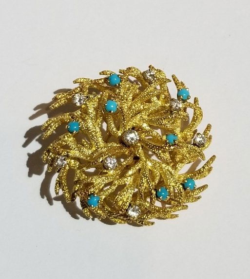 18k diamond and turquoise brooch, circa 1950 (1 of 3)