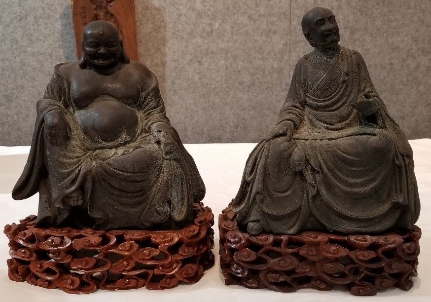 Pair of bronze Chinese Lohan sculptures (1 of 9)