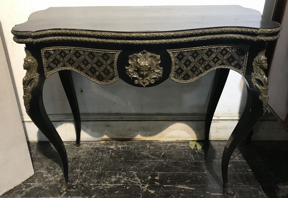 Ebony veneer game table with ormolu, c.1900 (1 of 7)