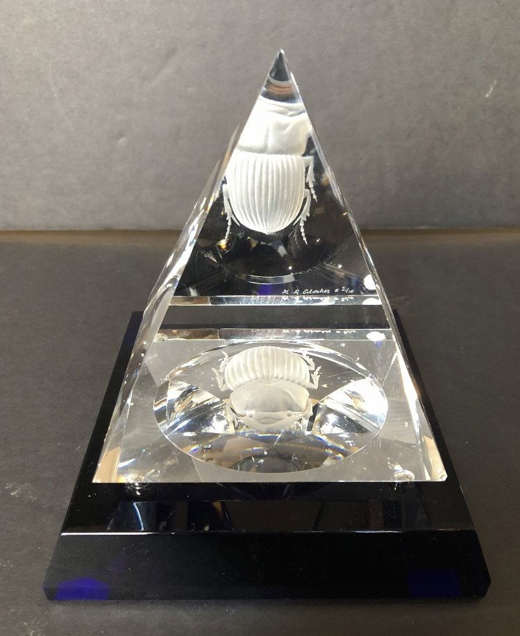 Steuben crystal pyramid with beetles, c.1965 (1 of 8)