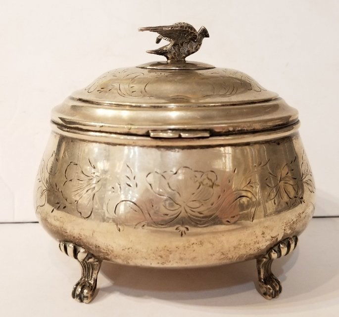 Austrian 800 silver sugar box with bird, c.1900 (1 of 9)