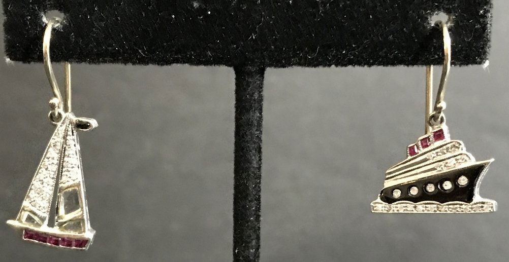 Platinum 1930's diamond nautical charm earrings, wires (1 of 5)