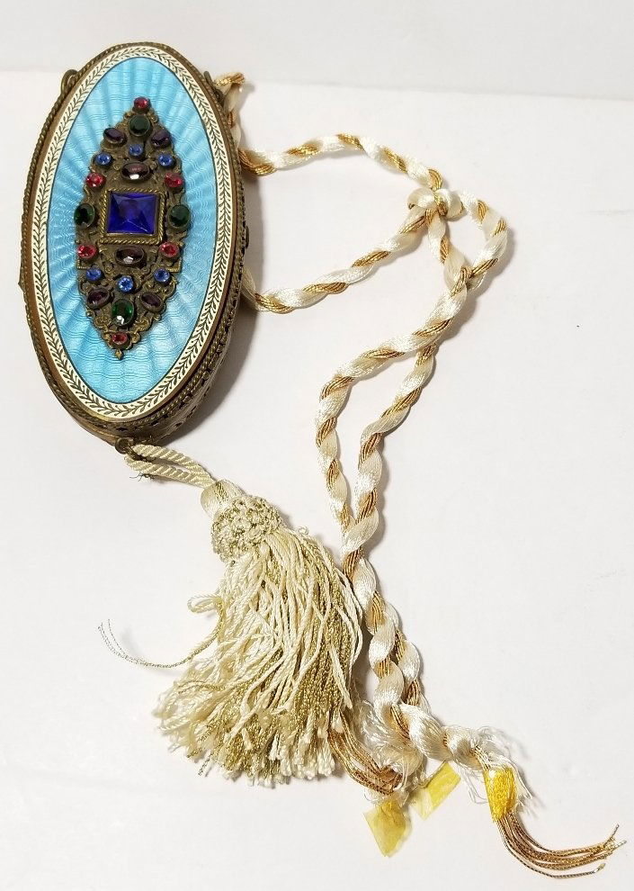 Enamel compact on silk cord, c.1925 (1 of 6)