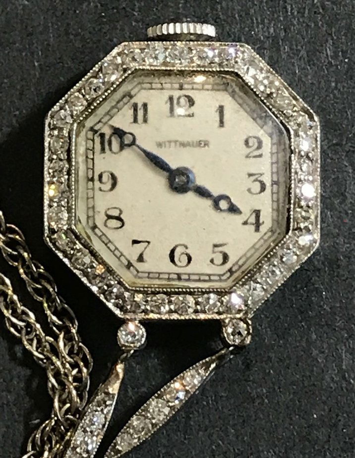 Wittnauer plat dia watch,c.1910,14k chain,12.2dwts (1 of 7)