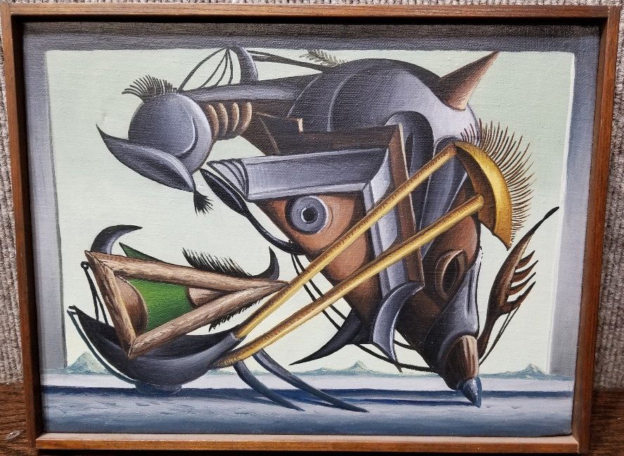 Small painting by Valton Tyler, 1985: Small painting by Valton Tyler, 1985. Painting: 12"x 9" in a frame: 12.5"x 9.5".Gallery label for Rosa Esman Gallery, NYC.