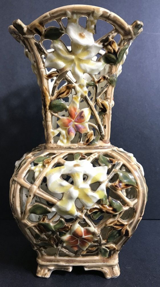 Zsolnay openwork ceramic vase, circa 1910 (1 of 6)